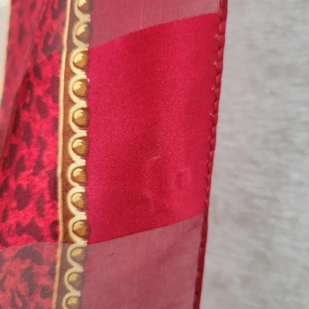 Accessory Street Vintage Silk Red and Gold Patterned Leopard Animal Square Scarf